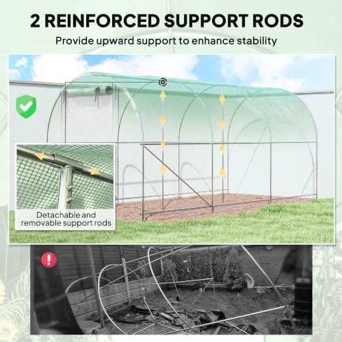 outsunny 14.6'x6.5'x6.6' hoop house greenhouse with 2 support, close-up detail