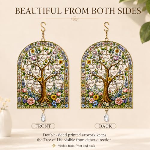 tree of life stained glass window hanging,colorful sun, package contents