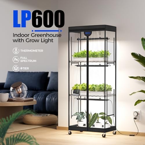 barrina lp600 indoor greenhouse with grow light, 4 shown in use