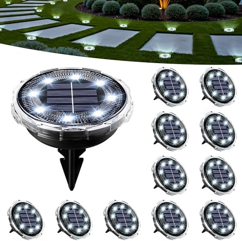 SOLPEX Solar Ground Lights Outdoor, Pathway Lights 12 Pack Cool White | IP65 Waterproof Landscape Lighting for Walkway, Driveway, Pathway, Garden, Backyard Decor- Transparent Lampshade