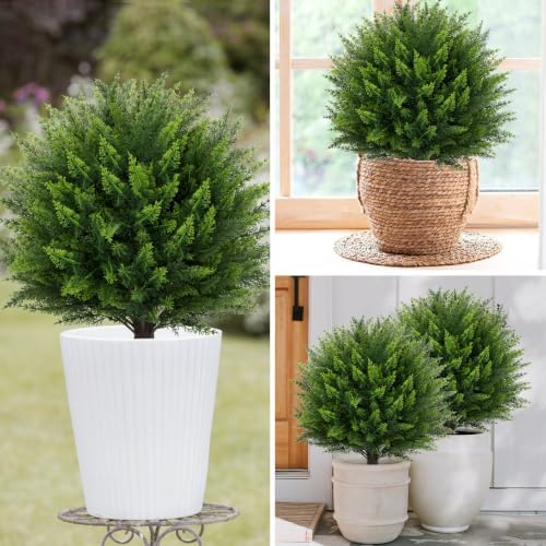 set of 2 artificial cedar topiary ball tree,23", package contents