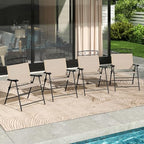 GIANTEX Set of 4 Patio Folding Chairs, Outdoor Dining Chairs for Camping, Beach, Backyard, Deck, Portable Dining Chair w/Armrest and Metal Frame, Beige