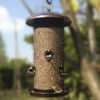 nature's rhythm metal hopper bird feeder two chambers，heavy, front angle view