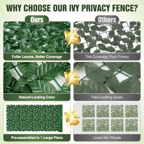 240x40 in artificial ivy privacy fence screen, privacy, side view