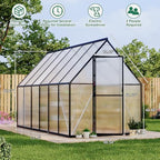 6'x11' aluminum-framed polycarbonate greenhouse, heavy duty polycarbonate greenhouse shown in use
