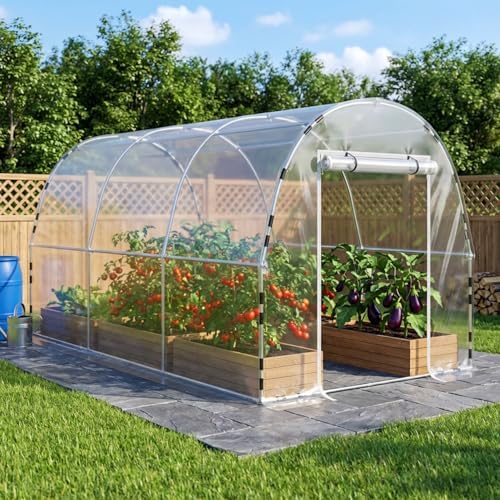 walk-in tunnel greenhouse for outdoors 14.8 x 7.9, front angle view