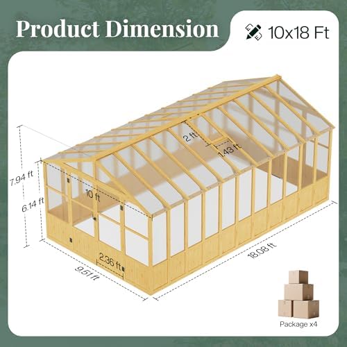 jocisland 10 x 18-ft wooden greenhouse shown in use