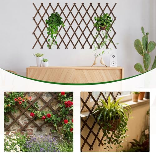 expandable trellis, 38"x89" wooden lattice for climbing plants, front angle view