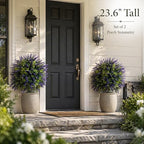 artificial lavender topiary set of 2, faux bushes shown in use