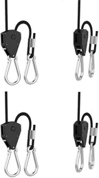 2 Pairs 1/8 inch Adjustable Heavy Duty Rope Hanger - Reinforced Metal Internal Gears Ratchets foe Growing Light Fixtures, Loose-Proof Design, 8-ft Long & 150lbs Weight Capacity