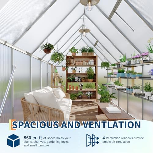 6'x11' aluminum-framed polycarbonate greenhouse, heavy duty polycarbonate greenhouse, close-up detail