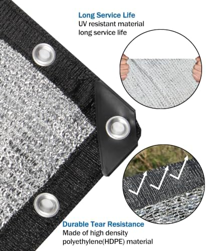 85% aluminet shade cloth with grommets, reflective shade showing dimensions