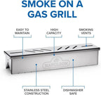 Napoleon Stainless Steel Smoker Box 67013 Add Smoky Flavor to BBQ, Easily Turn Gas Grill Into Smoker, Add Wood Chips or Chunks to Smoke Food on Barbecue 16.25 x 2.54 x 3.5