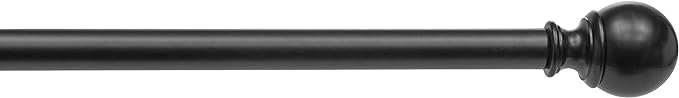 Amazon Basics Sturdy Adjustable Curtain Rod for Windows with Round Finials, 1-Inch, 72" to 144", Black, 1-Pack