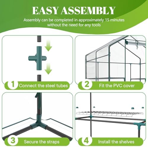 sweetcrispy 56"x56"x77" outdoor greenhouse, with 2 tier 8, view 9