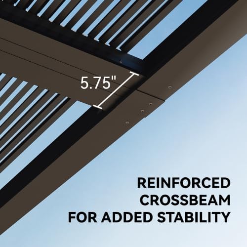 aoxun motorized louvered pergola 9'x12' with led lights, front angle view