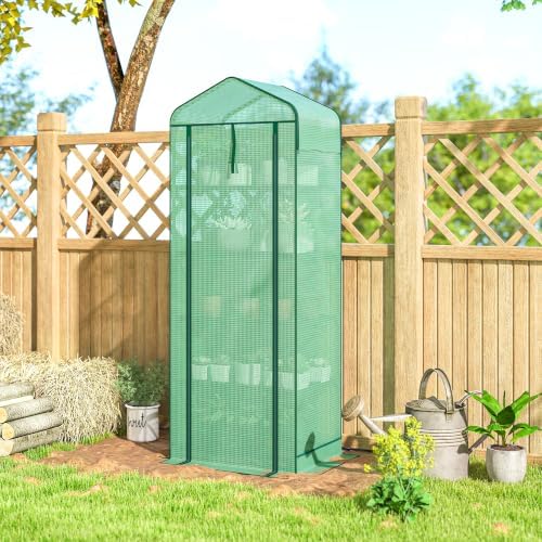 outsunny 5 tier mini greenhouse w/ screen roof, view 9