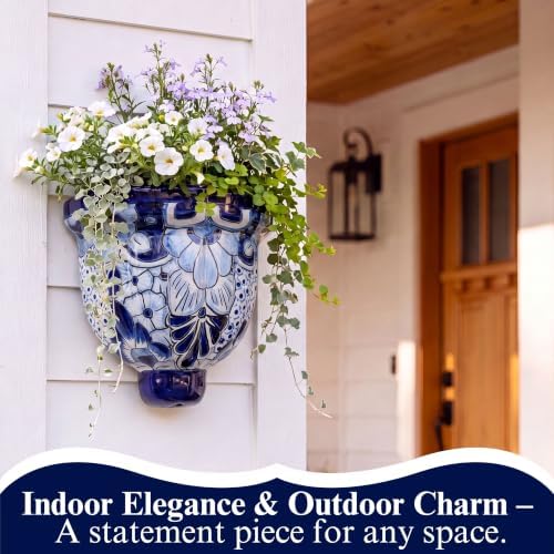 talavera wall planter - handmade mexican hanging pot showing dimensions