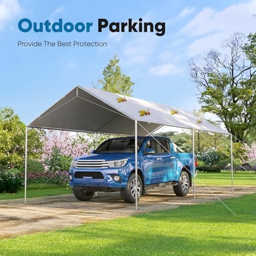 quictent 10x20 ft carport replacement tarp canopy top, front angle view