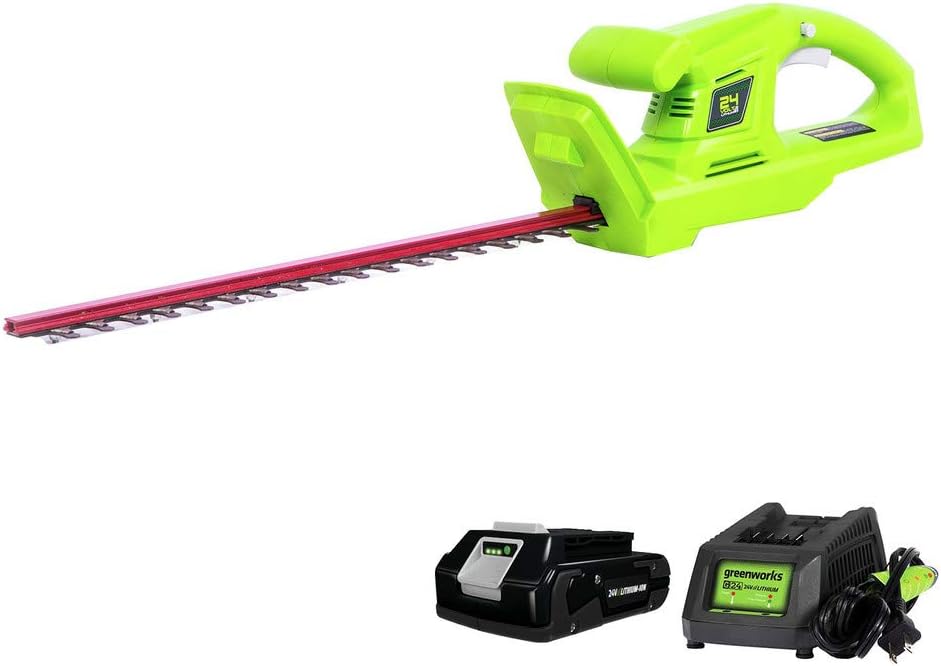 Greenworks 24V 22" Cordless Hedge Trimmer, 2.0Ah Battery and Charger Included