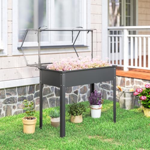 outsunny raised garden bed with flip-up cover, 39.4"x18.9"x48.8", view 9