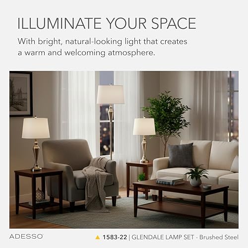 adesso 3-piece lamp set, antique brass & white, close-up detail