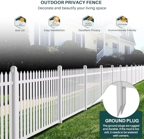 bynbbur 2 panels white picket fence 42" w showing dimensions