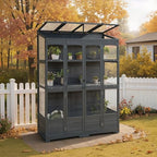 mcombo wooden walk-in greenhouse open roof & lockable shown in use