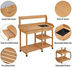yaheetech potting bench with sink & drawer, outdoor, side view