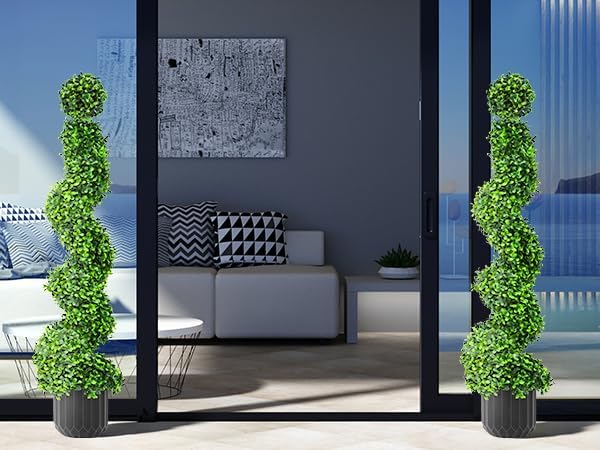 3ft artificial spiral topiary trees, realistic boxwood trees, front angle view