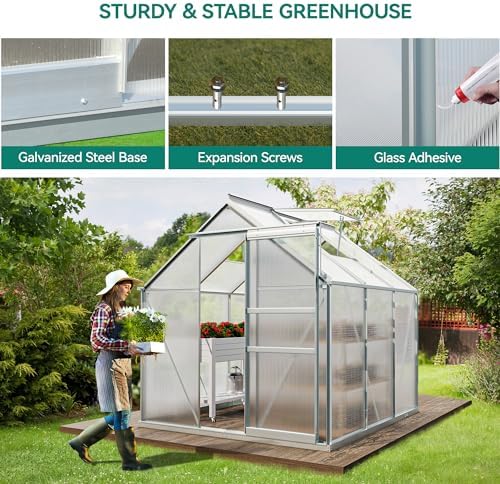 yitahome 6x6ft polycarbonate greenhouse heavy duty green houses showing dimensions