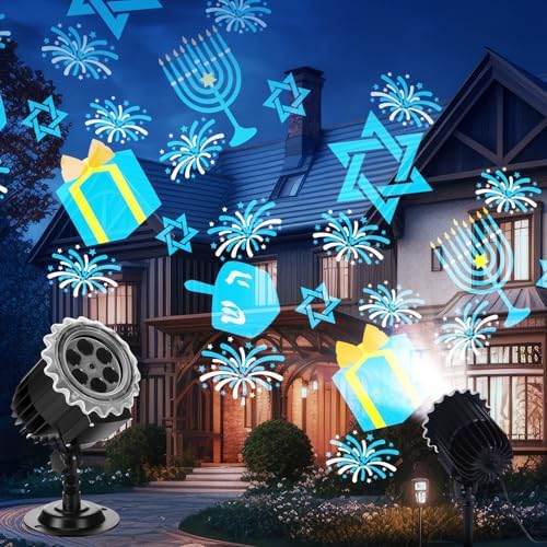 Hanukkah Projector Light with 1 Film Slides | Rotating LED Projection Light, Ip65 Waterproof, movement Projection Lamp, Outdoor Reflectors Waterproof Landscape Decorative