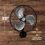 hurricane pro high velocity oscillating wall fan, 3 showing dimensions