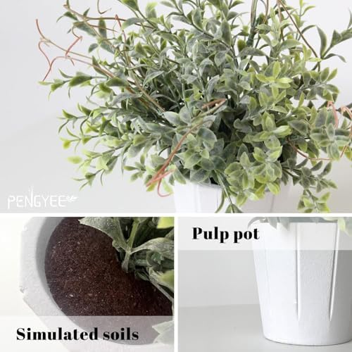 small fake plants in white pulp pot for, side view