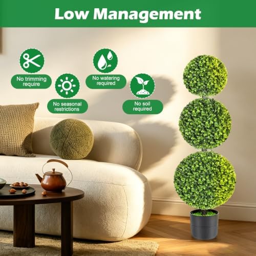 3ft realistic artificial boxwood triple ball topiary tree showing dimensions