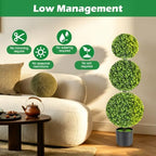 3ft realistic artificial boxwood triple ball topiary tree showing dimensions