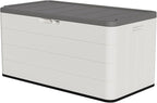 TARKARI Premium Pro Edition 100 Gallon Lockable Resin Deck Box, Waterproof & UV-Resistant Outdoor Storage Box for Outdoor Cushion Storage, Garden Tools & Pool Accessories Storage, White