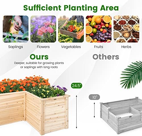 giantex wood raised garden bed, 47.5"x47.5"x24.5" elevated planter, front angle view