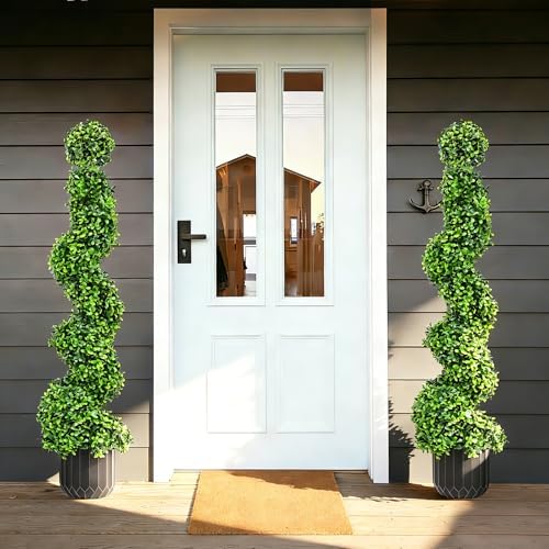 3ft artificial spiral topiary trees, realistic boxwood trees on a desk or shelf