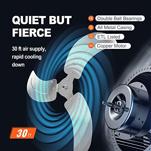 vevor 20 inch wall mount fan, oscillating, 3-speed showing dimensions