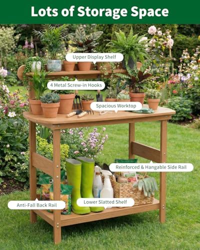 hips outdoor potting table bench with 3-tier storage, package contents