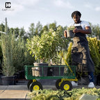 caphaus metal green garden cart, w/ 180° adjustable, front angle view