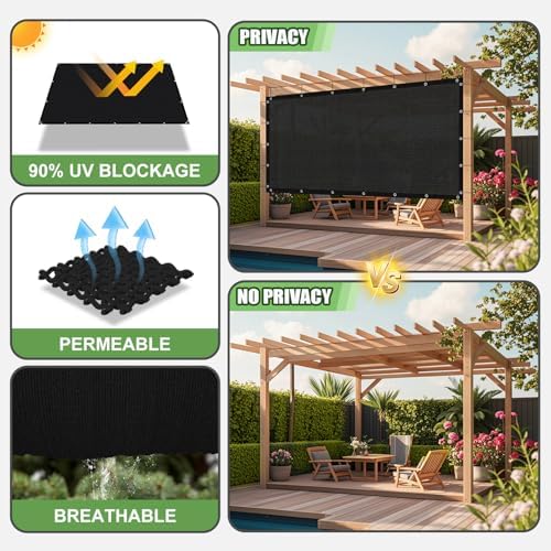 90% outdoor sun shade cloth, 10'×14' pergola shade showing dimensions