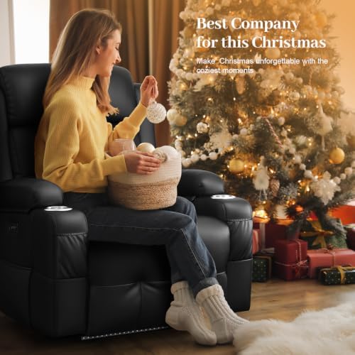 Power Recliner Chair with Heat and Back Massage, Electric Power Oversized Reclining Chair Infinite Position with Storage Armrests & 2 Cup Holders for Living Room, Brown