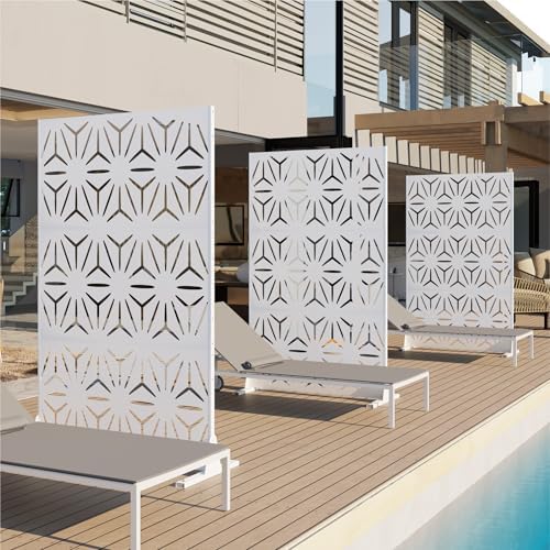qinptwut 72" metal privacy screen, outdoor freestanding privacy, side view
