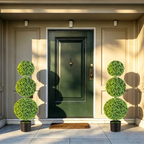 3ft realistic artificial boxwood triple ball topiary tree, view 9