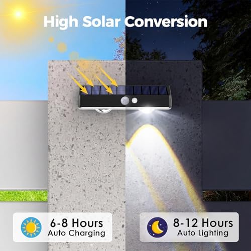 kolpop 16 Pack Solar Fence Lights Outdoor with 3 Modes Motion Sensor,IP65 Waterproof Fence Lights Solar Powered,1200mAh 60LM Bright LED Solar Lights for Fence,Patio,Backyard,Wall,Garden(Cool White)