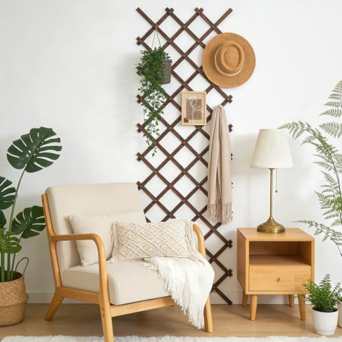 expandable wooden lattice panels outdoor garden fence trellis, close-up detail