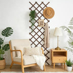 expandable wooden lattice panels outdoor garden fence trellis, close-up detail
