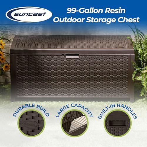 suncast 99 gallon deck garden garage home wicker shown in use